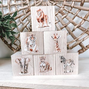 Jungle Nursery Decor Blocks, Safari Nursery, Safari Room Decor, Rain Forest, Jungle Theme, Safari Animals, Wooden Blocks, Baby Shower Decor