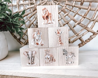 Jungle Nursery Decor Blocks, Safari Nursery, Safari Room Decor, Rain Forest, Jungle Theme, Safari Animals, Wooden Blocks, Baby Shower Decor