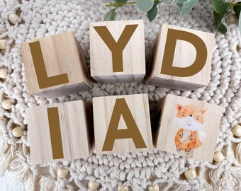 Woodland Wooden Blocks, Personalized Baby Girl Gift, Baby Shower Gift, New Baby Gift, Woodland Nursery Decor, Wooden Nursery Blocks, Nursery