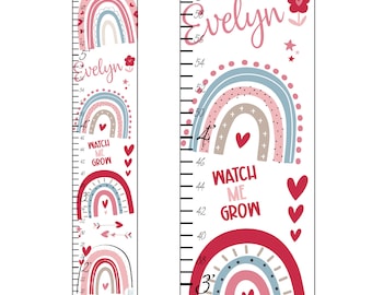 Rainbows Pink Personalized Growth Chart, Kids Growth Chart, Baby Shower Gift, Baby Growth Chart, Growth Chart, Kids Height Chart, Hearts