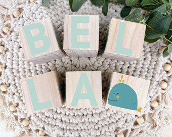 Under The Sea Baby Gift Wooden Blocks,  Personalized Baby Gift, Baby Shower Gift, New Baby Gift, Nursery Decor, Wooden Nursery Blocks, Ocean