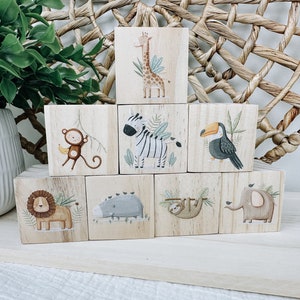 Jungle Nursery Decor Blocks, Safari Nursery, Safari Room Decor, New Baby Gift, Nursery Decor, Lion, Giraffe, Elephant, Tiger, Jungle, Safari