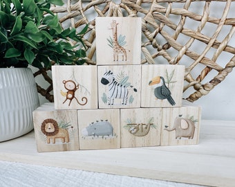 Jungle Nursery Decor Blocks, Safari Nursery, Safari Room Decor, New Baby Gift, Nursery Decor, Lion, Giraffe, Elephant, Tiger, Jungle, Safari