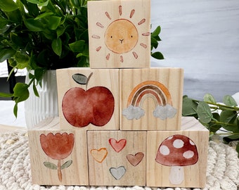 Boho Baby Gift Wooden Blocks,  Personalized Baby Gift, Baby Shower Gift, New Baby Gift, Nursery Decor, Wooden Nursery Blocks