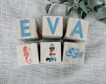 Under The Sea Baby Gift Wooden Blocks,  Ocean, Personalized Baby Gift, Baby Shower Gift, New Baby Gift, Nursery Decor, Wooden Nursery Blocks