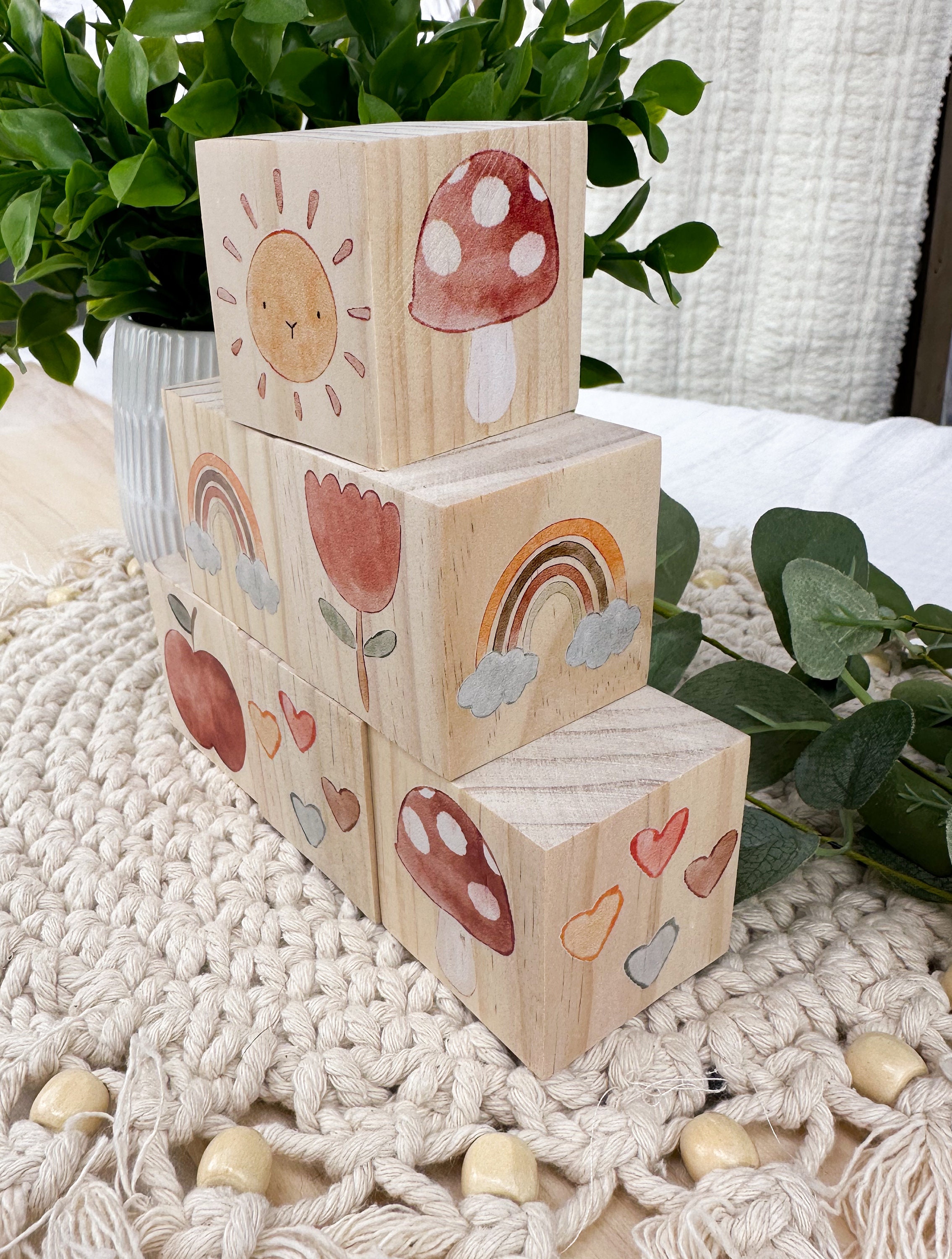 Boho Baby Gift Wooden Blocks, Personalized Baby Gift, Baby Shower Gift ...