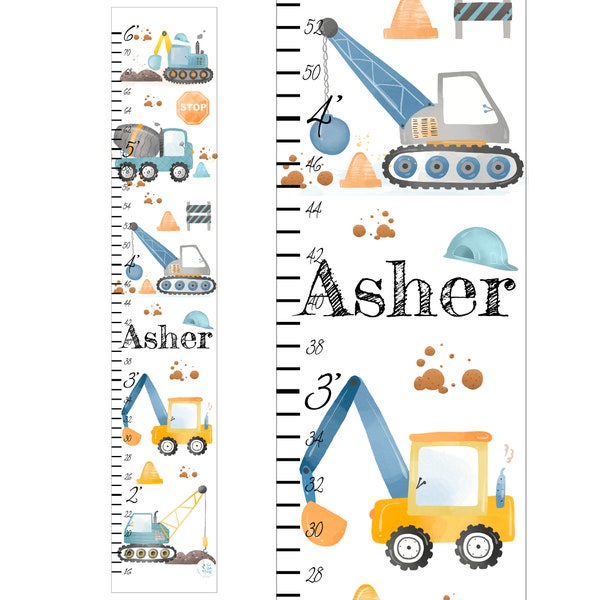 Construction Trucks Personalized Growth Chart, Kids Growth Chart, Baby Shower Gift, Baby Growth Chart, Growth Chart, Kids Height Chart
