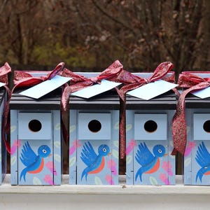 Bluebird House, Hand Painted, Bluebird Illustrations, Cottagecore, Enchanted Garden, Nest Box, Bluebird Bird House, Cedar