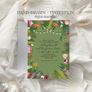 Hand Drawn Floral Wedding Invitation Mexico Puerto Vallarta Wedding DIY Wedding Invitation Digital Download Flower Invitation Border