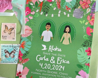 SAMPLE, Save the Date, Custom Illustrated Wedding Invitations, Profile Portraits, Personalized Portraits, Sample Print Only