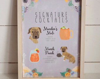 Signature Cocktails, Distressed Wood Wedding Sign, Custom Pets, Handmade Frame, Your Choice of Stain, Design Fee + Sign