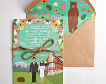 SAMPLE, Invite, Custom Illustrated Wedding Invitation, Personalized Portrait, Wedding Invite, Sample Print Only