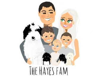 Custom Family Portrait, Family Portrait, Custom Illustrated Family Portrait, Family Portrait Illustration, Digital Download, NO PRINT