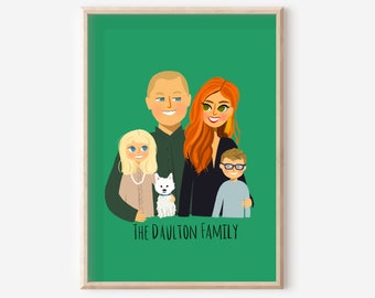 Custom Family Portrait, Family Portrait, Custom Illustrated Family Portrait, Family Portrait Illustration, Digital Download, NO PRINT