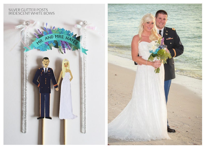 Handmade Custom Wedding Cake Topper, Couple Floral Banner, Personalized Wedding Portrait image 7