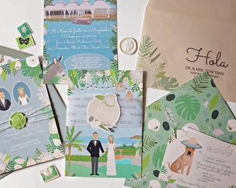 SAMPLE, Invite, RSVP, Map, Custom Invitation Suite, Illustrated Invitation, Personalized Portrait, Sample Print Only