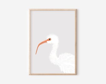 Ibis Art Digital Download, Crane, Stork, Bird, Nursery Art, Animal Art, Baby Girl