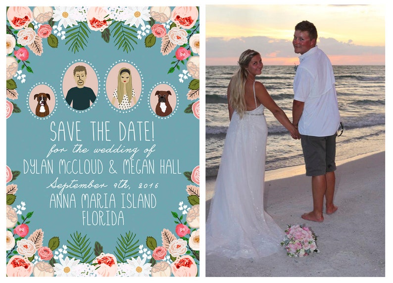 SAMPLE, Custom Illustrated Save the Date, Wedding Save the Date, Profile Portraits, Personalized Wedding Portrait, Sample Print Only image 4