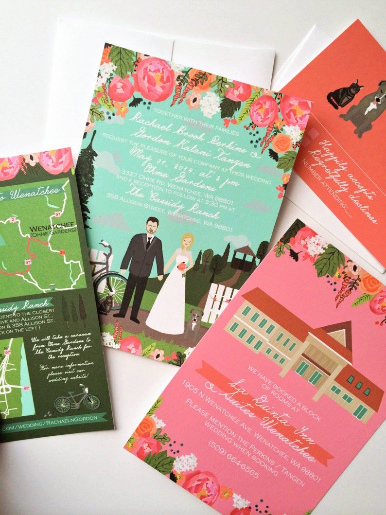 SAMPLE, Custom Invitation Suite, Custom Illustrated Invite, RSVP, and Map / Reception Card, Sample Print Only image 4