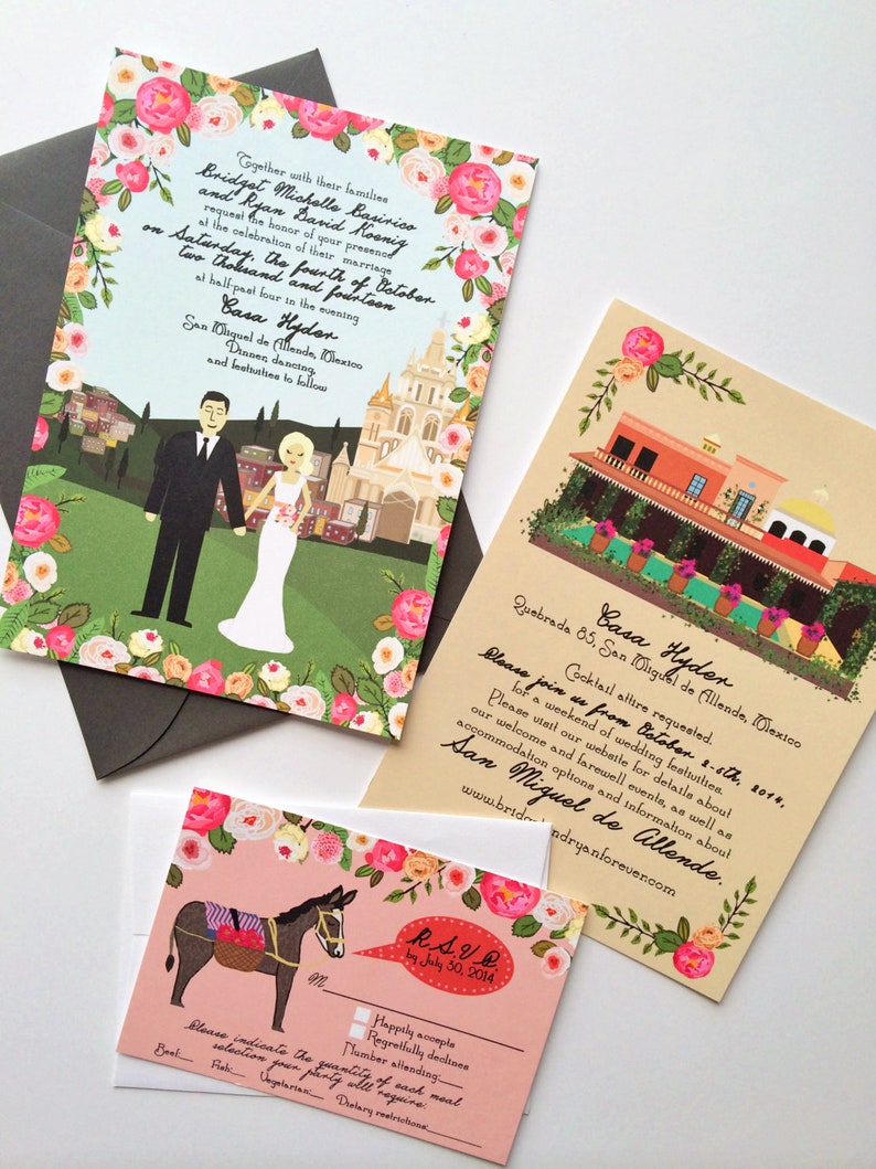 SAMPLE, Custom Invitation Suite, Custom Illustrated Invite, RSVP, and Map / Reception Card, Sample Print Only image 7