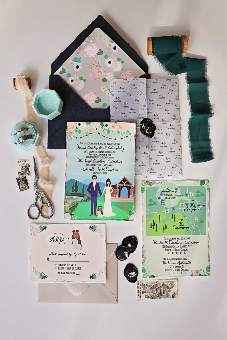 SAMPLE, Custom Invitation Suite, Custom Illustrated Invite, RSVP, and Map / Reception Card, Sample Print Only image 3