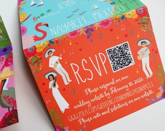 SAMPLE, Tri-Fold Wedding Invitation, Folded Wedding Invitations, Handmade Envelope, Personalized Portrait, Sample Print Only