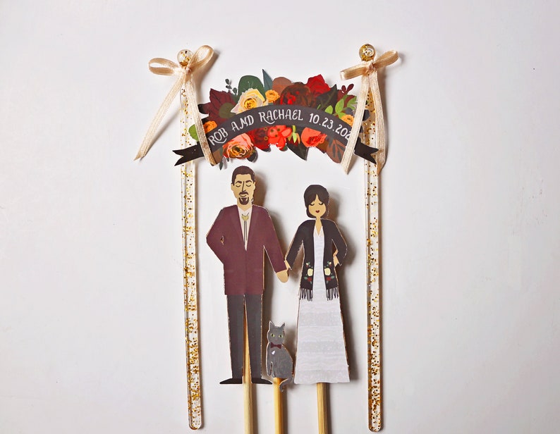Handmade Custom Wedding Cake Topper, Couple Floral Banner, Personalized Wedding Portrait image 3