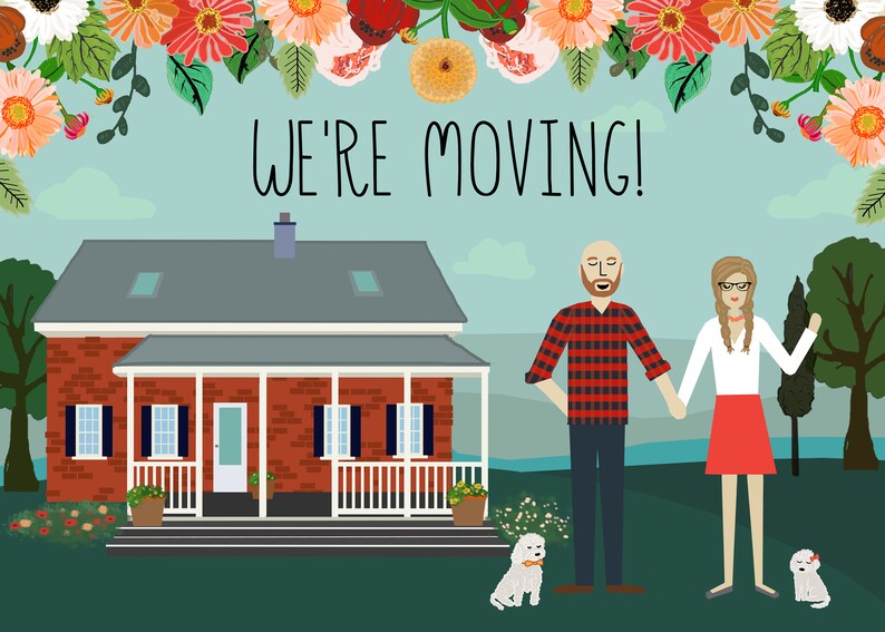 Moving Postcards with Custom House and Custom Family Custom Illustrated, Moving Announcement, New House Postcard, Prints OR Digital Files image 4