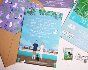 SAMPLE, Invite, RSVP, Map, Custom Invitation Suite, Illustrated Invitation, Personalized Portrait, Sample Print Only