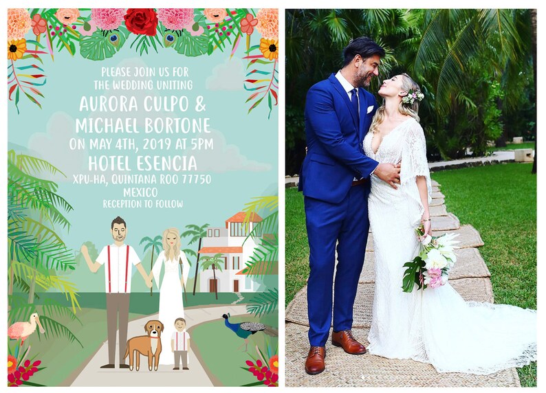 SAMPLE, Wedding Portrait, Wedding Invitations, Custom Couple Portrait, Custom Illustrated Wedding Invite, Sample Print Only image 5