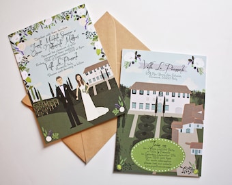 SAMPLE, Invite, RSVP, Map, Custom Invitation Suite, Custom Illustrated Invite, Personalized Portrait, Sample Print Only