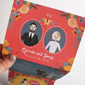 SAMPLE, Tri-Fold Wedding Invitation, Folded Wedding Invitations, Handmade Envelope, Personalized Portrait, Sample Print Only image 5