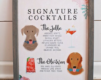 Signature Cocktails, Distressed Wood Wedding Sign, Custom Pets, Handmade Frame, Your Choice of Stain, Design Fee + Sign