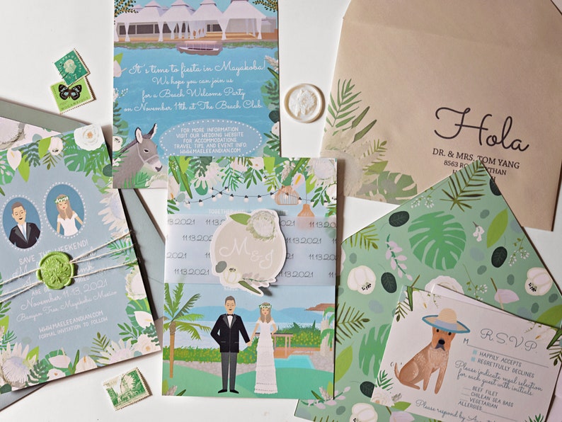 SAMPLE, Custom Invitation Suite, Custom Illustrated Invite, RSVP, and Map / Reception Card, Sample Print Only image 9
