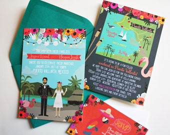 SAMPLE, Invite, RSVP, Map, Custom Invitation Suite, Custom Illustrated Invite, Personalized Portrait, Sample Print Only