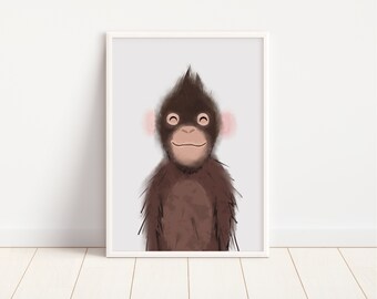 Monkey Art Digital Download, Nursery Art, Animal Art, Baby Boy / Girl / Neutral