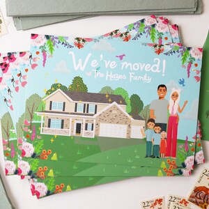 Moving Postcards with Custom House and Custom Family Custom Illustrated, Moving Announcement, New House Postcard, Prints OR Digital Files image 1