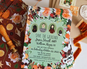 SAMPLE, Save the Date, Custom Illustrated Wedding Invitations, Profile Portraits, Personalized Portraits, Sample Print Only