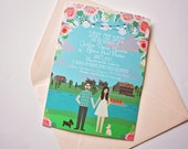 Custom Illustrated Save the Date, Full Body Portraits + Custom Background, Design Fee