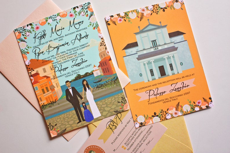 SAMPLE, Wedding Portrait, Wedding Invitations, Custom Couple Portrait, Custom Illustrated Wedding Invite, Sample Print Only image 1