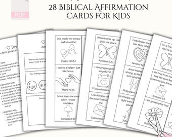 Biblical Affirmation Cards for Kids: Christian Coloring Pages (Digital Download)