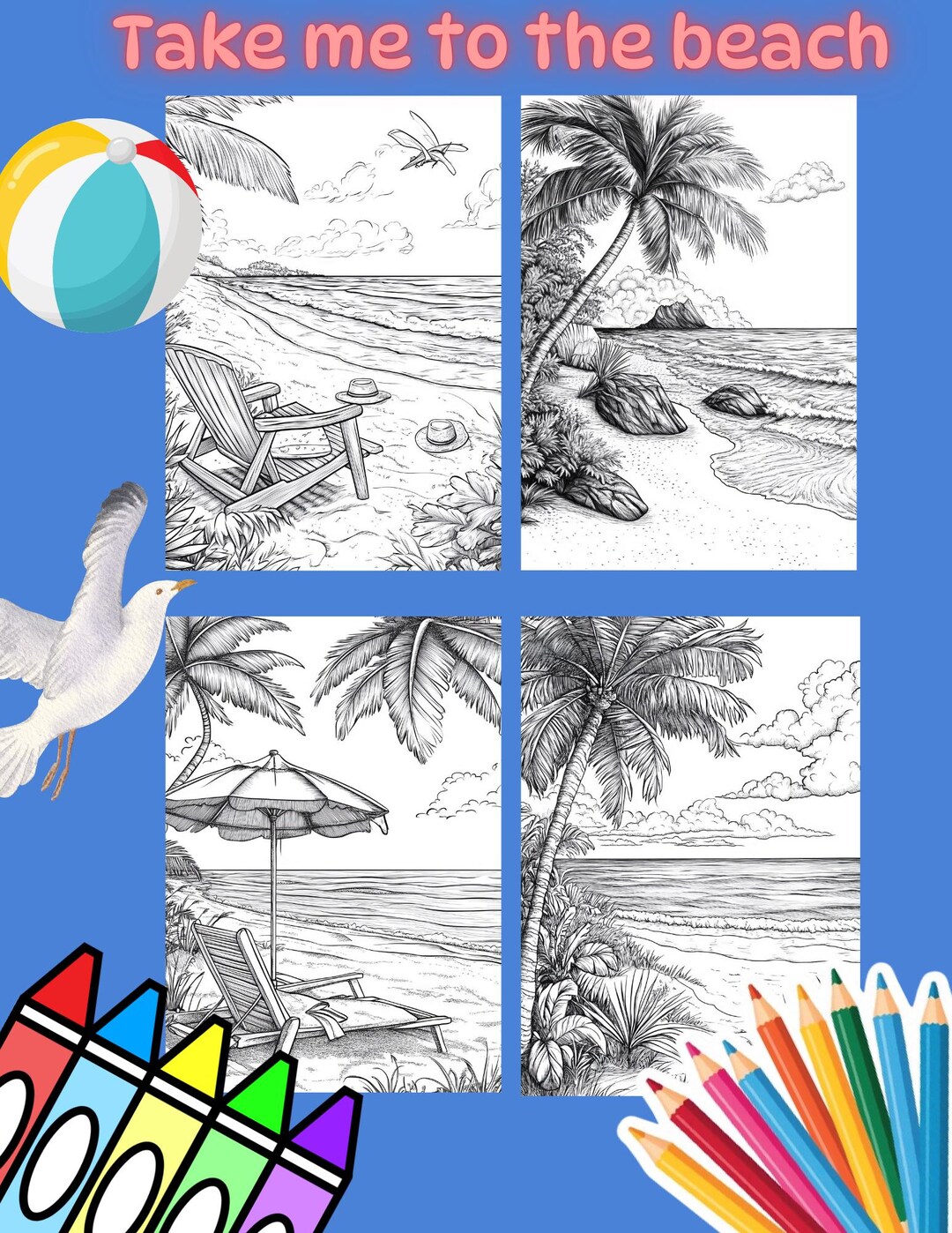Beach Coloring Page: Paradise Escape (digital Download) - Etsy Australia