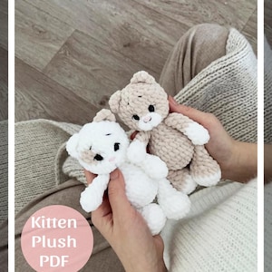 Crochet Plush Kitten PDF Pattern – Soft Velvet Yarn Amigurumi Cat, DIY Stuffed Toy, Beginner Friendly Cute Animal Tutorial, baby friends