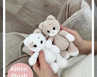 Schema per un gattino di peluche all&#39;uncinetto, schema per un gattino amigurumi all&#39;uncinetto in PDF, tutorial facile per realizzare un mini giocattolo per gatti, morbido animale di peluche, regalo fai da te fatto a mano