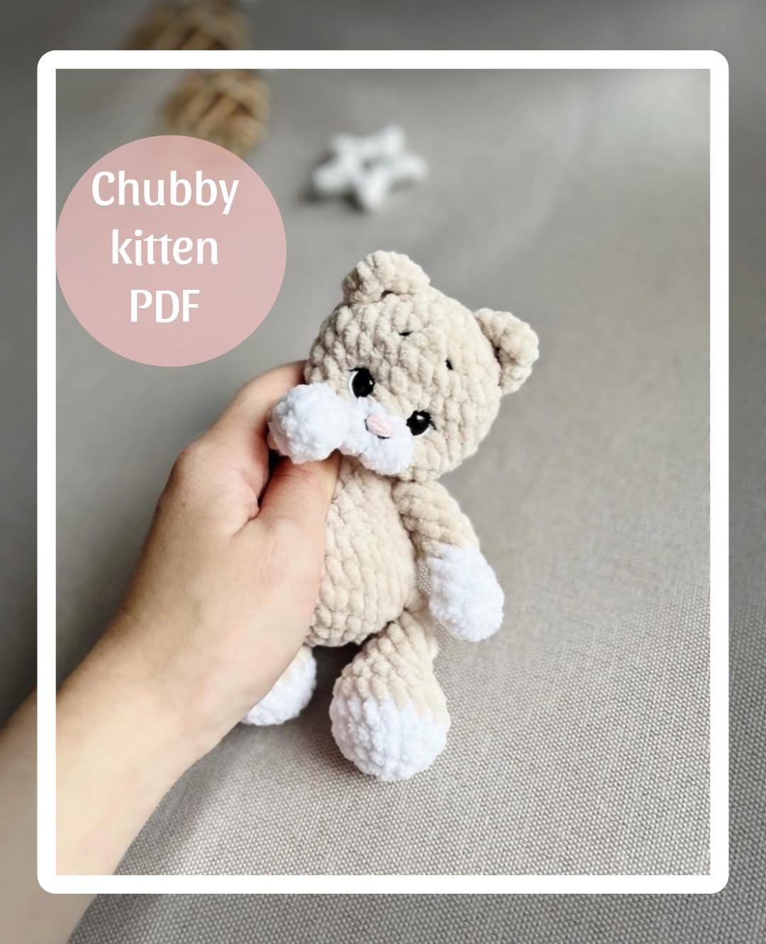 Schema all'uncinetto per un gattino di peluche amigurumi, tutorial all'uncinetto per un gattino amigurumi in PDF, schema facile per un mini gatto, morbido peluche, grazioso animale di peluche