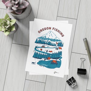 Cartão postal ao ar livre do Oregon, cartão postal japonês ilustrado com gráficos do Oregon, cartão de Mount Hood para amantes da pesca, presente, arte de parede, decoração de casa
