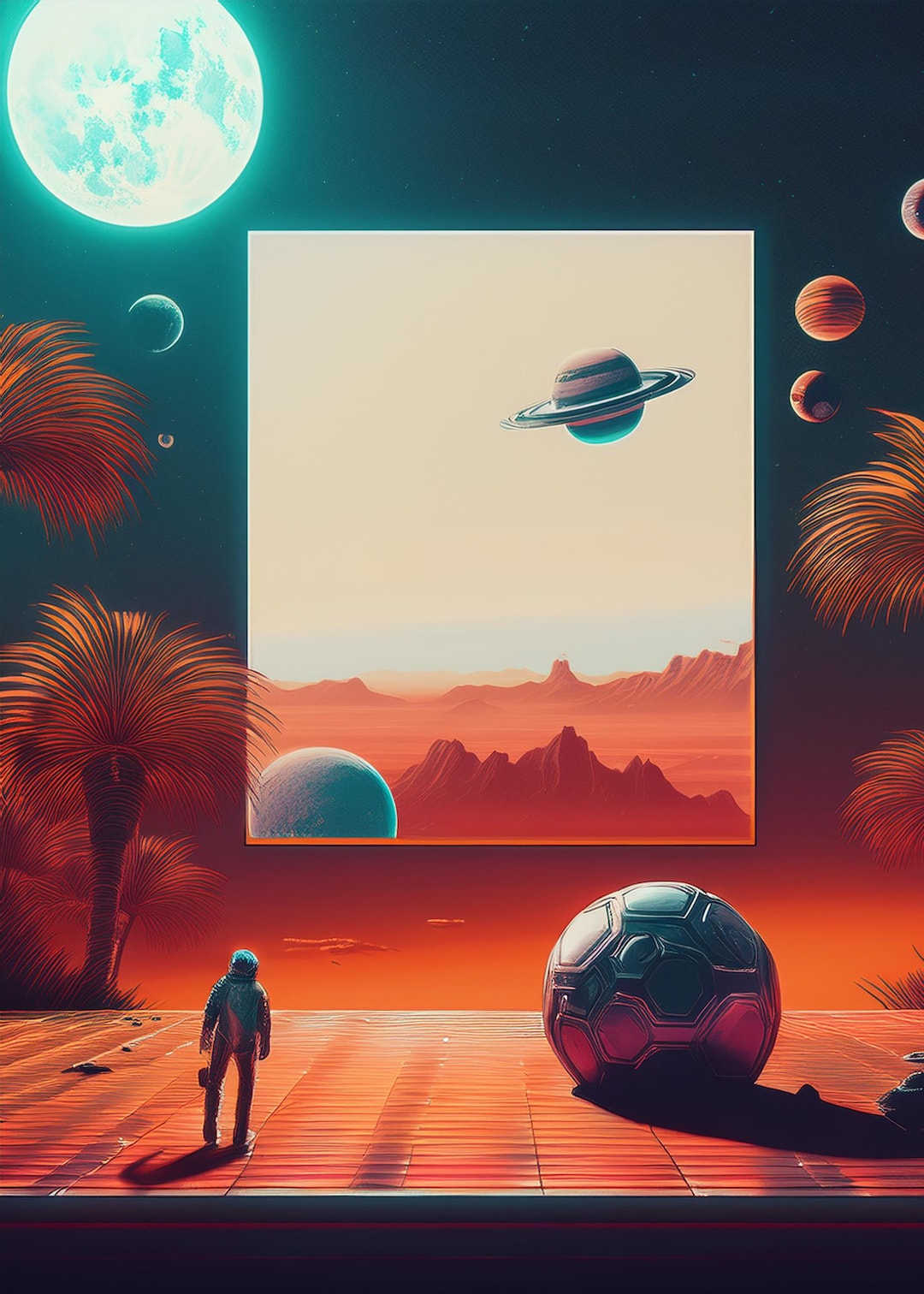 Retro Futuristic Space Wall Art | Cosmic Astronaut Landscape Digital ...