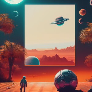 Retro Futuristic Space Wall Art | Cosmic Astronaut Landscape Digital Print | Sci-Fi Planetary Artwork | Neon Space Decor | Instant Download