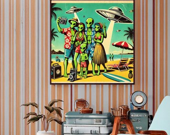Retro Sci-Fi Space Poster | Celestial Art PNG | Mid-Century Futuristic Wall Art for Sci-Fi Enthusiasts