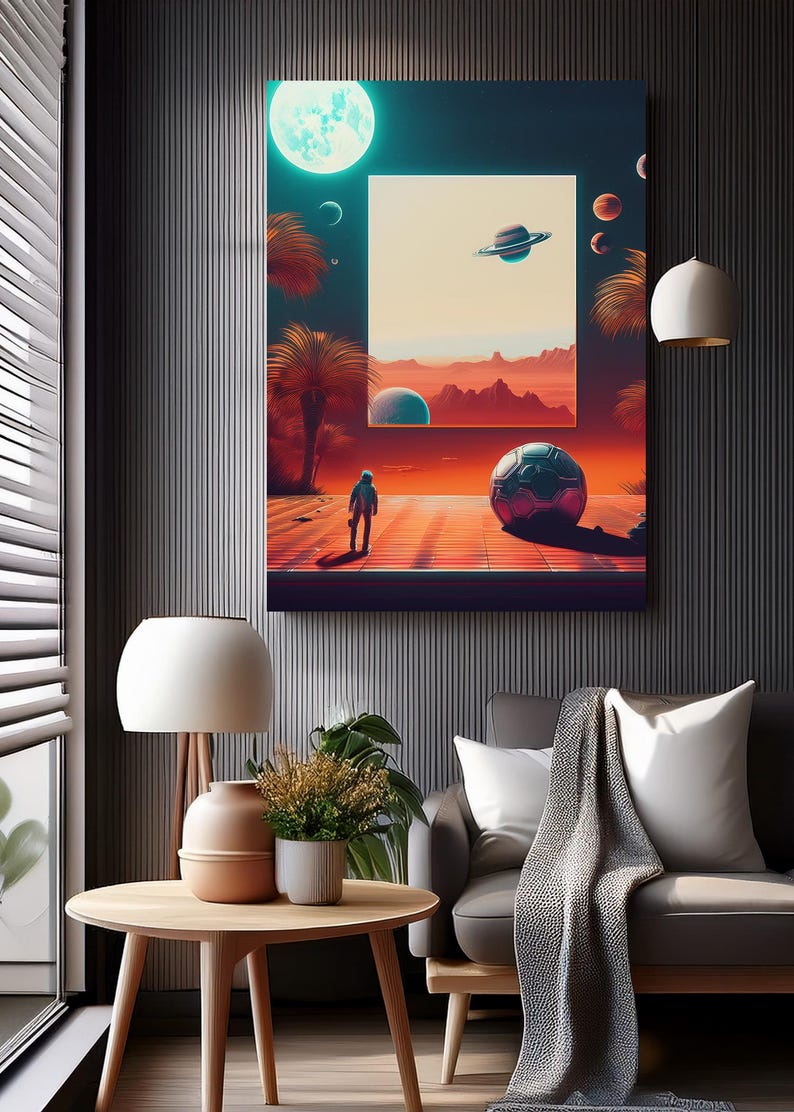 Retro Futuristic Space Wall Art | Cosmic Astronaut Landscape Digital ...